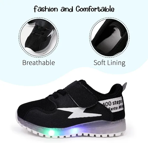 Vista 2 de PATPAT Zapatos para niños pequeños con luz LED, zapatos brillantes para niñas, zapatos iluminados para niñas y niños para Navidad y cumpleaños