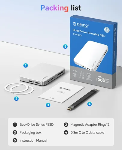 Vista 8 de ORICO BookDrive SSD externo magnético de 512 GB con lector de tarjetas SD/TF, carga PD de 100 W, interfaz de audio tipo C para laptop y teléfono