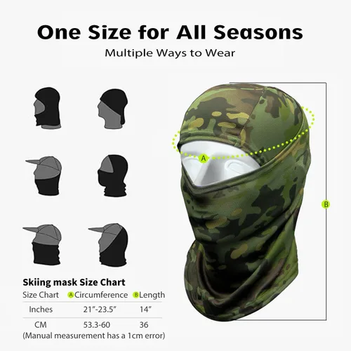 Vista 5 de Máscara facial de camuflaje militar, bandana, pasamontañas, capucha para hombres y mujeres, entrenamiento táctico, ciclismo, esquí, resistente al
