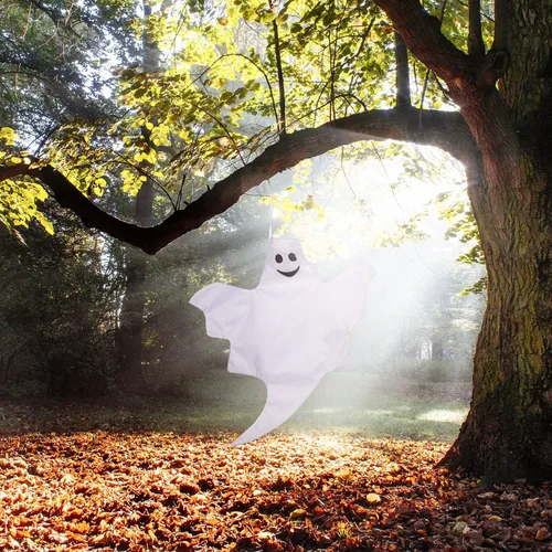 Vista 6 de Skylety 2 piezas de 32 pulgadas para decoración de fantasmas de Halloween al aire libre, manga de viento colgante de árbol, fantasmas voladores