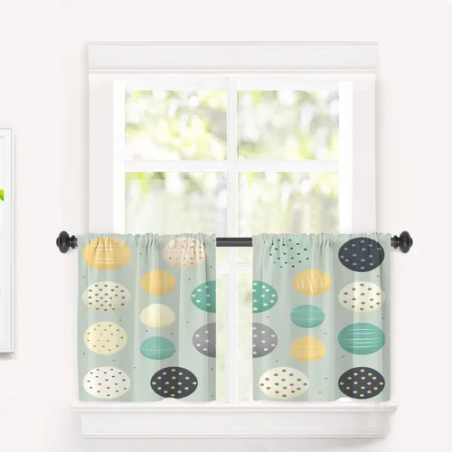 Vista 63 de Cortinas geométricas de cocina para ventanas, color negro, blanco, turquesa, cenefas opacas de poliéster multicapa para cocina, paquete de 2
