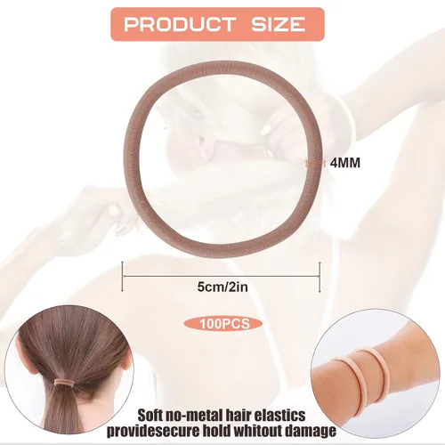 Vista 2 de 100 piezas de coletero elástico de 4 mm, sin daños, para mujeres, hombres y niñas (4 mm, color beige y rubio)