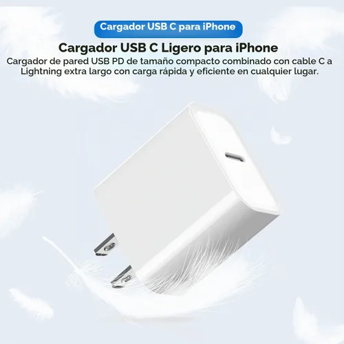 Vista 4 de Cargador de iPhone de 10 pies, bloque de carga rápida iPhone 14, cable USB C a Lightning de carga rápida de 10 pies y bloque de cargador de pared
