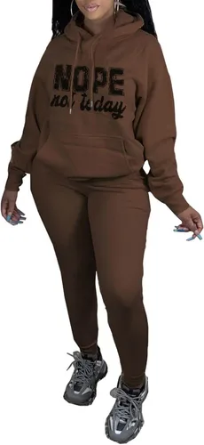 Vista 3 de KANSOON Conjunto deportivo para mujer, 2 piezas, estampado de manga larga, sudadera con capucha y sudadera con capucha