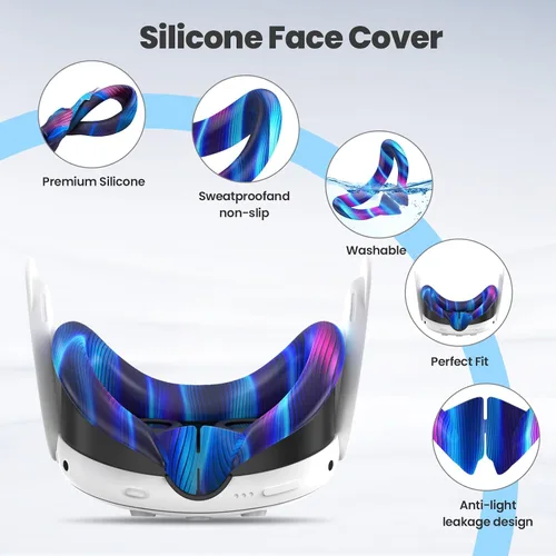 Vista 3 de Silicone Cover Set Compatible with MetaOculus Quest 3, VR Silicone Face Cover, VR Shell Cover,Touch Controller Grip Cover,Camera Lens Protector Set