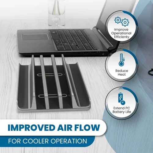 Vista 3 de Elestoria Soporte vertical para laptop con 5 ranuras, soporte vertical de aluminio para computadora de escritorio, compatible con MacBook Pro/Air