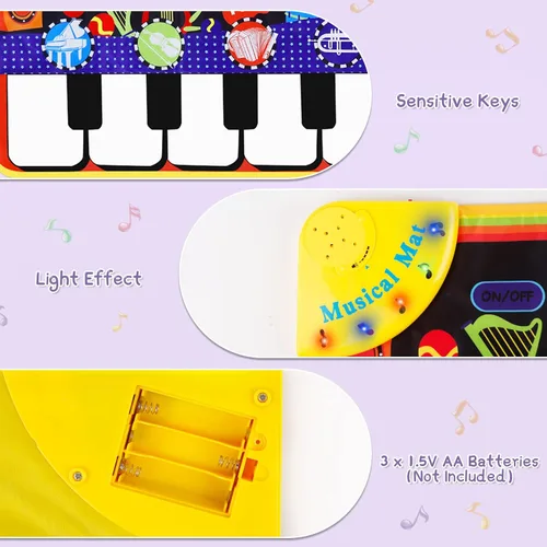 Vista 5 de Alfombrilla de piano musical para niños pequeños – 28 sonidos musicales de suelo, piano teclado, danza, juguete y regalo para niños de 1 a 5 años