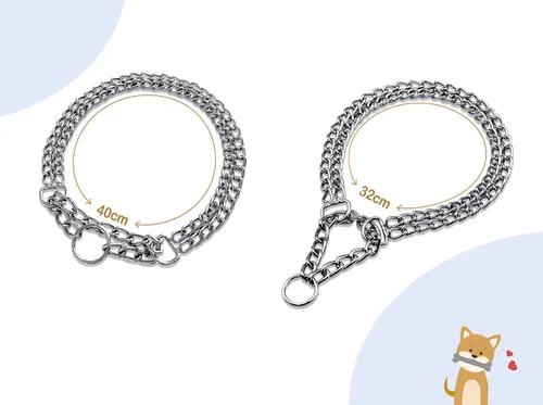 Vista 6 de Collar de cadena para perro, Martingala de metal, antimasticación, a prueba de masticación, chapado en cromo, doble eslabón para perros pequeños