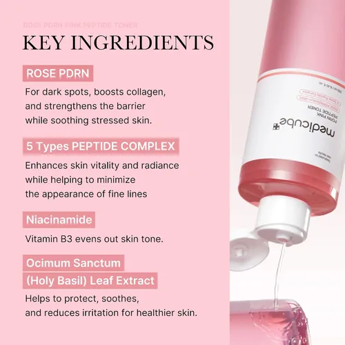 Vista 3 de medicube PDRN Toner Rose PDRN Peptide Toner Tipo ligero y acuoso para estimular la piel, calmante y calmante, tono de piel desigual con rosa