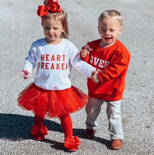 Vista 221 de Traje de San Valentín para bebé, niña, niño, traje de San Valentín, sudadera de manga larga con estampado de corazón