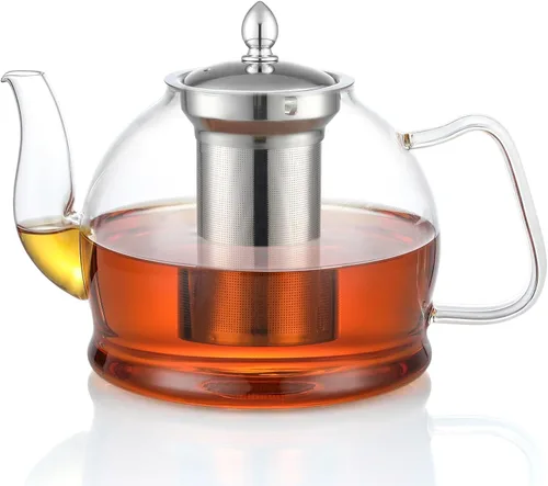 Vista 8 de HIWARE Tetera de vidrio de 33.8 fl oz con infusor extraíble, hervidor de té seguro para estufa, juego de té de hojas sueltas y florecientes