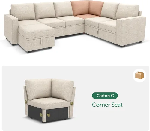 Vista 3 de HONBAY - Asiento esquinero para sofá cama modular, módulo de esquina para sofá cama modular con cama extraíble, color beige
