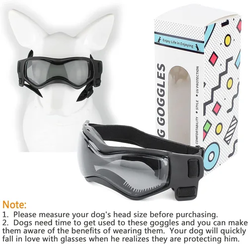 Vista 7 de Gafas de sol para perros pequeños, protección contra los rayos UV, el viento y el polvo con correa ajustable (negro)