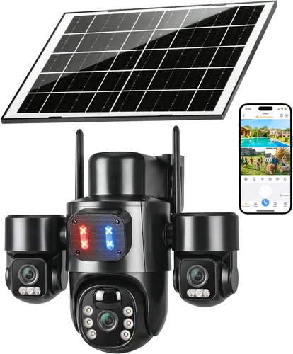 Vista 15 de KEPEAK Cámara de seguridad solar inalámbrica para exteriores, cámara PTZ de triple lente, inclinación panorámica de 360°, visión nocturna a
