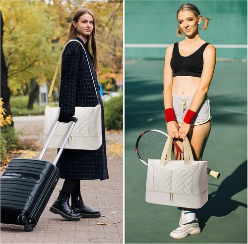 Vista 7 de ETRONIK Bolsa de fin de semana para mujer, juego de 3 piezas, Beige, Etronik Bolsa de fin de semana para mujer