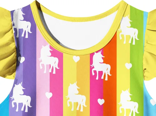 Vista 4 de Vestido corto con estampado 3D de unicornio para niñas pequeñas