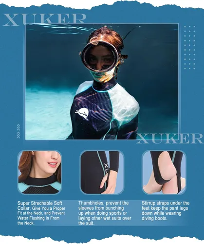 Vista 2 de XUKER - Trajes de neopreno para mujer, 0.079 in, cremallera trasera, trajes de buceo de cuerpo completo