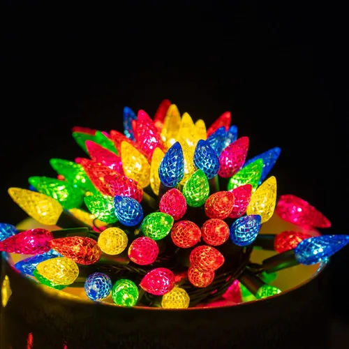 Vista 4 de Dazzle Bright C6 - Luces de Navidad a pilas, paquete de 2 unidades en total de 100 LED de 34 pies, luces multicolor con 8 modos, decoraciones