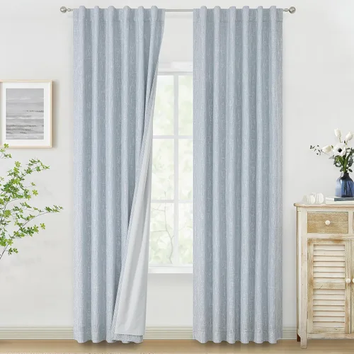 Vista 20 de Vision Home Cortinas Completamente Opacas de Lino Azul Niebla de 84 Pulgadas de Largo para Dormitorio y Sala de Estar, Paneles de Ventana Niebla Azul