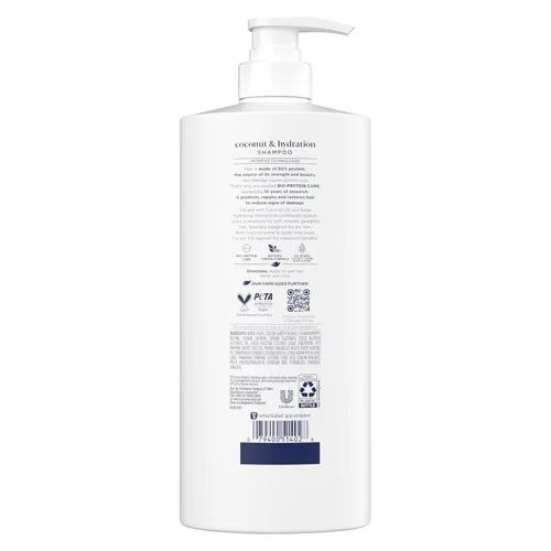 Vista 2 de Dove Champú de coco e hidratación para cabello seco con tecnología de cuidado de bio-proteínas y aceite de coco, 28 onzas líquidas