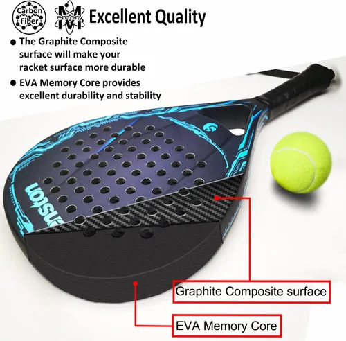 Vista 3 de Senston Raqueta de pádel con superficie de fibra de carbono con núcleo de espuma flexible de memoria EVA, pala de pádel con bolsa de transporte