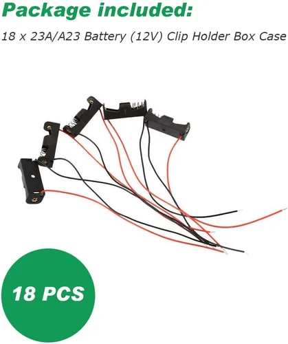 Vista 7 de Paquete de 18 soportes de batería A23, caja de batería de 12 V 23 A, 1 soporte de batería de plástico de 23 A con cables de plomo, color negro