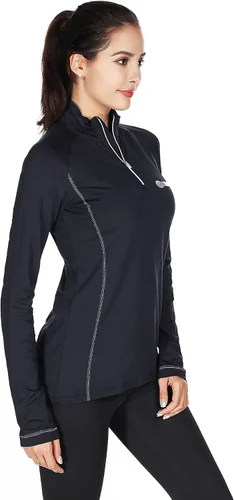 Vista 2 de bpbtti Jersey térmico con cremallera para mujer con bolsillo con cremallera, absorbe la humedad y transpirable