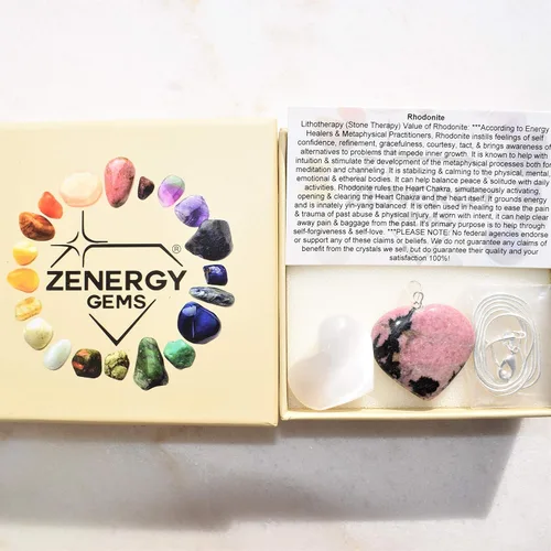 Vista 9 de Zenergy Gems - Collar con dije de corazón, piedras preciosas naturales del Himalaya en forma de corazón + cadena de plata de 20 + corazón de carga