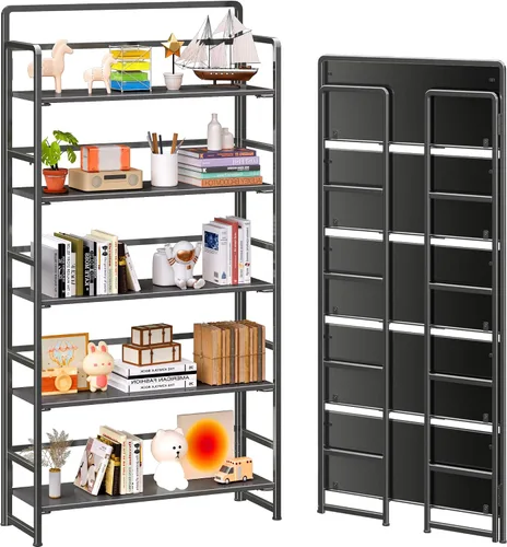 Vista 29 de 4NM Estantería plegable sin montaje, estante de almacenamiento para libros con estantes de 3 niveles, estilo vintage. Organizador de oficina y Todo