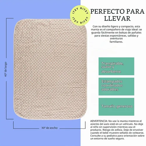 Vista 4 de Itzy Ritzy Manta de bebé – Manta de muselina de algodón suave multiusos – Se puede utilizar como un tapete para el tiempo boca abajo, cubierta