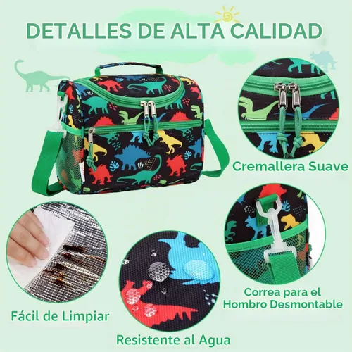 Vista 5 de RAVUO Bolsa de almuerzo para niños, reutilizable, aislada, lindo kit de comida térmica para niños pequeños con correa de hombro desmontable
