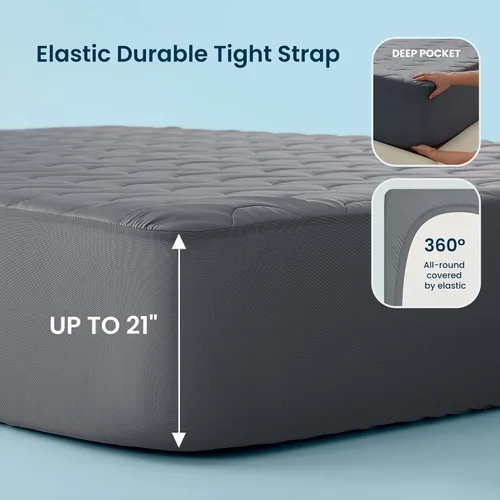 Vista 6 de Sleep Zone Protector de colchón refrescante individual, almohadilla de ropa de cama impermeable para personas que duermen con calor, cubrecolchón