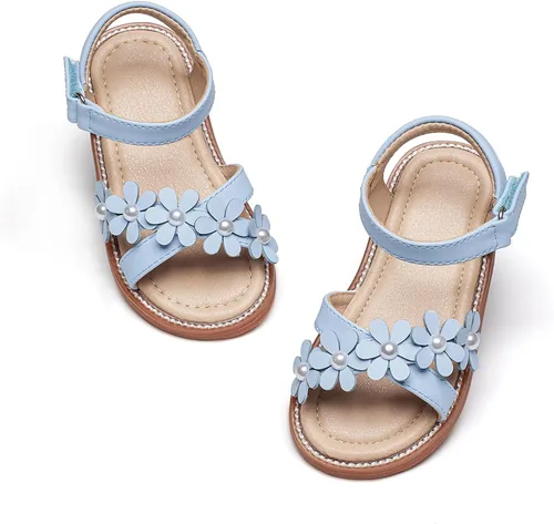 Vista 13 de Sandalias de verano para niñas con puntera abierta, sandalias planas de princesa con suela cómoda D742 Oro