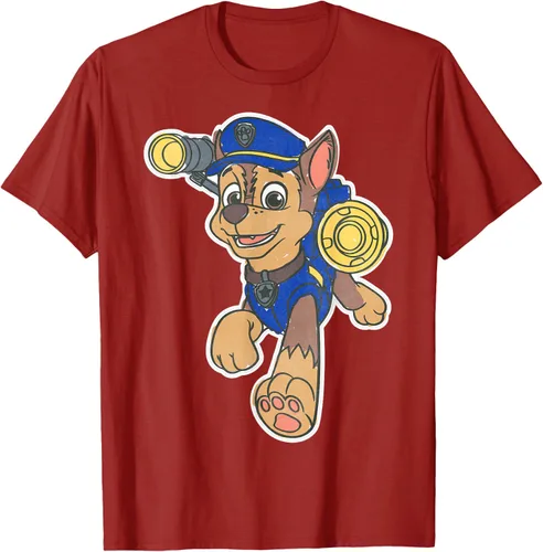 Vista 47 de Paw Patrol Chase Character Patch - Camiseta negra de manga corta con cuello redondo y ajuste clásico, talla S Negro