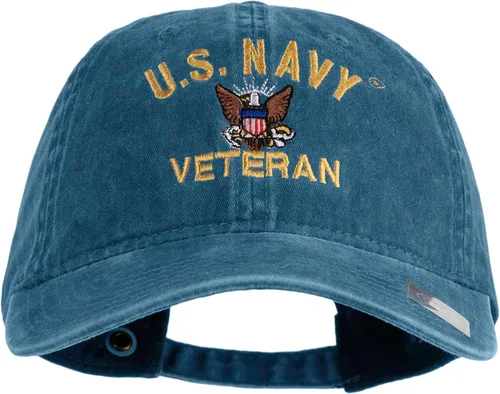 Vista 11 de e4Hats Gorra lavada bordada militar de veterano de la Marina de los EE. UU Azul marino
