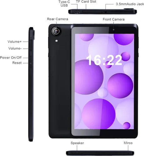 Vista 4 de C idea Tableta de 8 pulgadas con Android 13, tablet PC juvenil con pantalla de luz azul, WiFi, cámara dual de 32 GB+512 GB expandida HD IPS