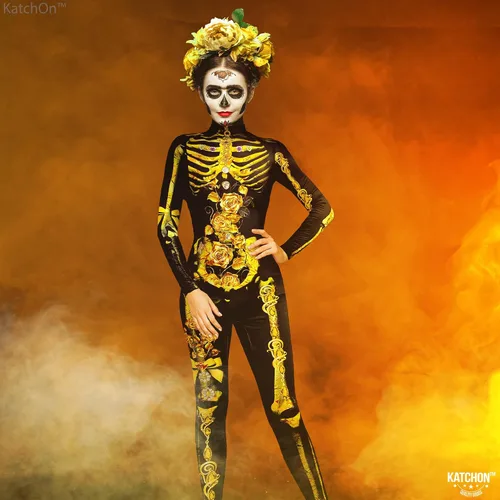 Vista 7 de Disfraz de Halloween para mujer, body de esqueleto, medias máscaras de Halloween para adultos, traje de esqueleto para mujer, fiesta de Halloween