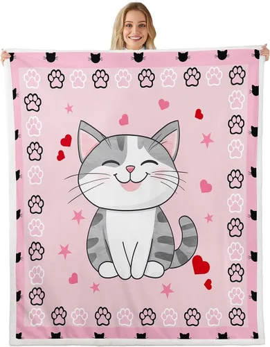 Vista 27 de Manfei Manta Kawaii con estampado de gato estrellado para niños y niñas, decoración de habitación de niños y niñas, manta negra Kawaii animal