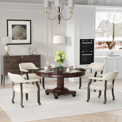 Vista 14 de Juego de 2 sillas de comedor con ruedas, poliuretano gris antiguo Gris (Antique Grey)