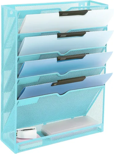 Vista 29 de EASEPRES Organizador de archivos de malla de 3 bolsillos para colgar en la pared, carpeta de papel para correo montada en la pared, organizador