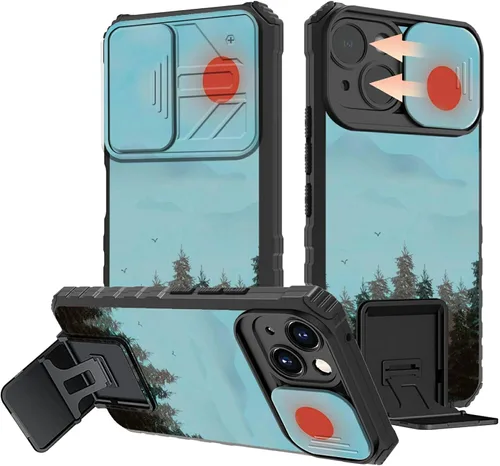 Vista 56 de Rossy Funda para iPhone 14 2022, para iPhone 14 con funda deslizante para cámara deslizante, soporte integrado, doble capa híbrida, a prueba de 1-37