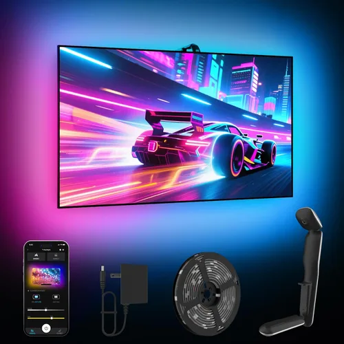 Vista 8 de GIPOYENT Retroiluminación LED para TV con cámara, luces de sincronización de pantalla RGBIC de 10.5 pies para televisores y monitores de PC de 32 a