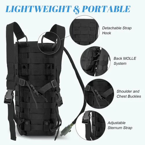 Vista 5 de Tactical MOLLE Hydration Pack Carrier Backpack with 3L Water Bladder for Outdoor Sports