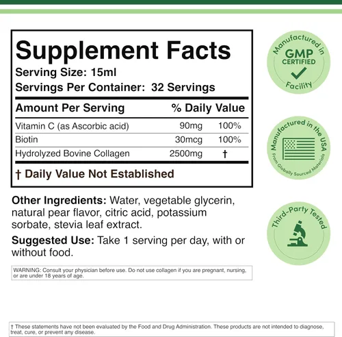Vista 2 de Double Wood Supplements Colágeno Líquido Premium - 2500mg de Colágeno Bovino Hidrolizado (Tipo 1, 3 y de Ganado Alimentado con Pasto) - 32 Porciones
