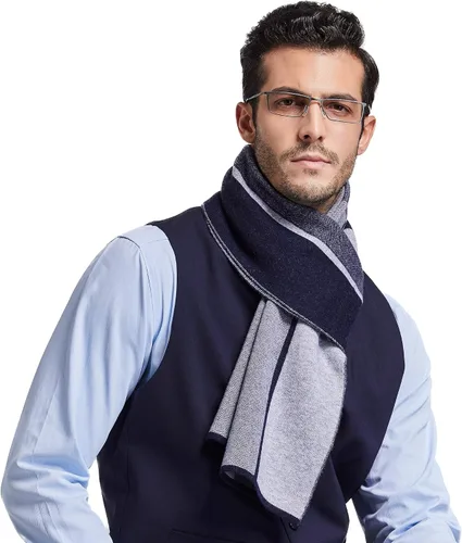 Vista 12 de RIONA Men's 100 Australian Merino Wool Scarf Knitted Soft Warm Neckwear negro (9001_black)