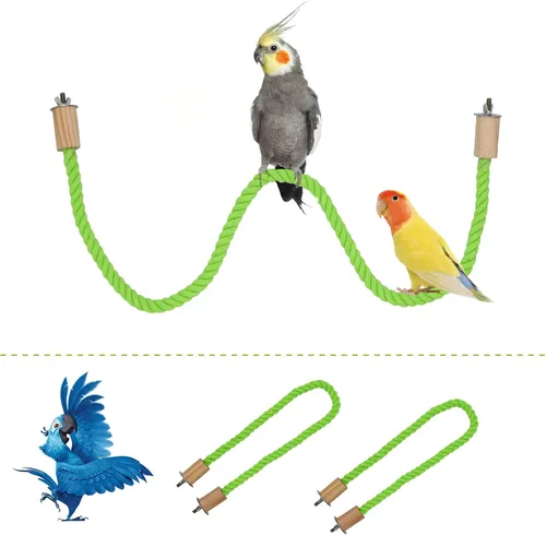 Vista 7 de Paquete de 2 perchas y columpios de cuerda para pájaros, jaula de pájaros, accesorios de poste de escalada para loro, periquito, periquito, cacatúa