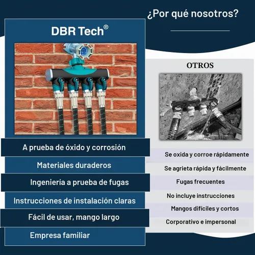 Vista 5 de DBR Tech® Divisor de manguera de 4 vías (durabilidad superior), conector de mangueras de jardín premium, válvula de agua resistente de 4 vías