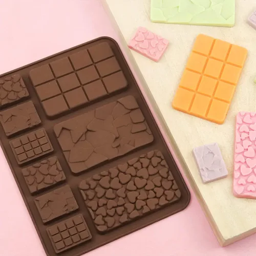 Vista 4 de ROTADM - Juego de moldes de silicona para chocolate con forma mixta, 3 piezas de mini gofre, corazón y barra cuadrada para barras de proteínas