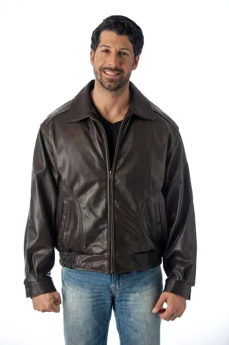 Vista 7 de REED Chaqueta de cuero All American Bomber para hombre, fabricada en EE. UU