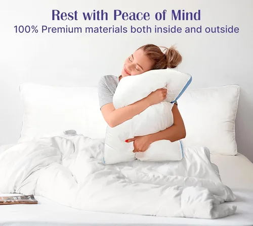 Vista 7 de ROYALE LINENS Juego de 2 almohadas de tamaño estándar, almohada de cama para dormir, almohada refrescante para dormir de espalda, estómago